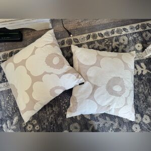 Marimekko Beige and White Floral Pillows